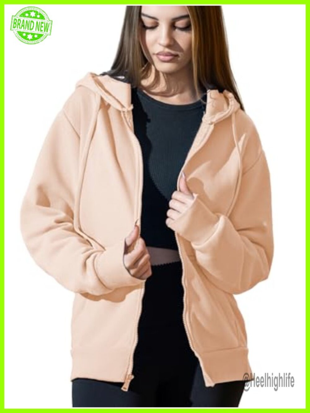 Oversized Zip Up Hoodie Soft Fleece Full Zip Sweatshirt Women